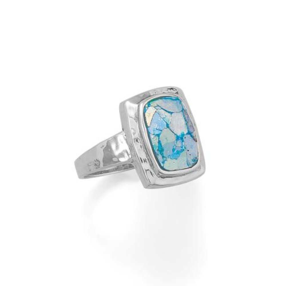 Hammered Roman Glass Ring - Sterling Silver